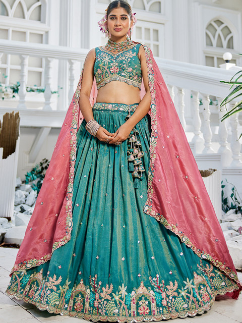 panchhi Embellished Sequinned Semi-Stitched Lehenga & Unstitched Blouse With Dupatta