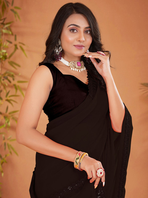 Sangria Embellished Sequinned Pure Georgette Saree - Image 4