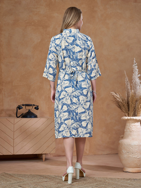LOVELY MOM'S Floral Print Maternity Shirt Midi Dress - Image 5