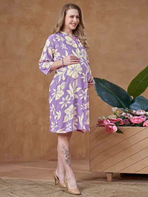 LOVELY MOM'S Women Floral Printed V-Neck Maternity A-Line Above Knee Dress - Image 3