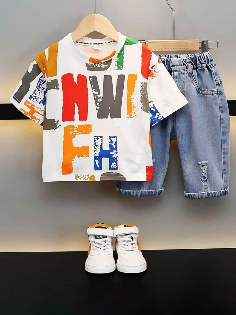 Yoonikk Unisex Kids Printed T-shirt with Shorts