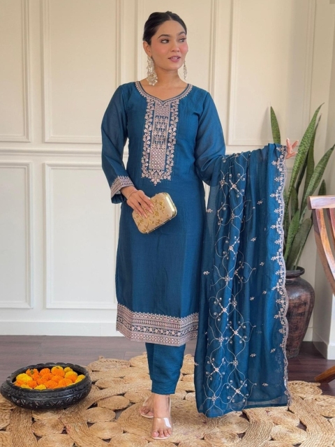 MISS CLOTHING Women Ethnic Motifs Embroidered Kurta with Trousers & Dupatta