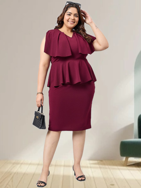 Sztori Women Plus Size V-Neck Peplum Midi Dress - Image 6