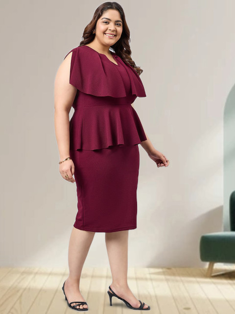 Sztori Women Plus Size V-Neck Peplum Midi Dress - Image 3