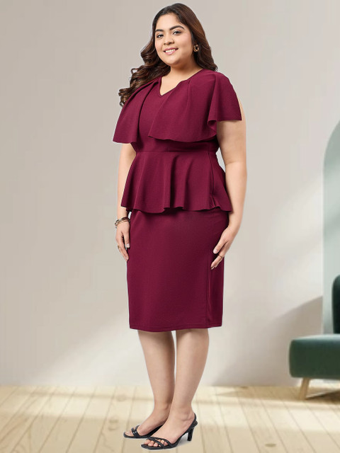 Sztori Women Plus Size V-Neck Peplum Midi Dress - Image 4