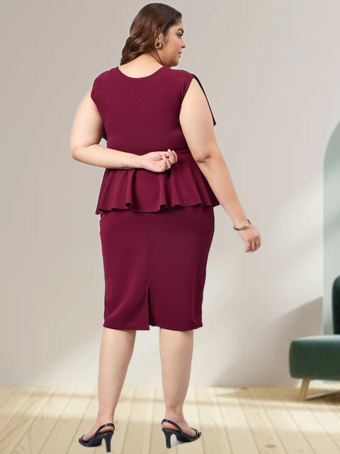Sztori Women Plus Size V-Neck Peplum Midi Dress - Image 5