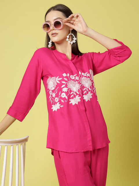 Moda Rapido Adults-Women Pink Viscose Rayon Co-Ords