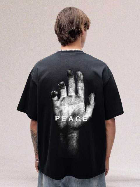 PRONK Men Graphic Printed Round Neck Cotton Oversized T-shirt