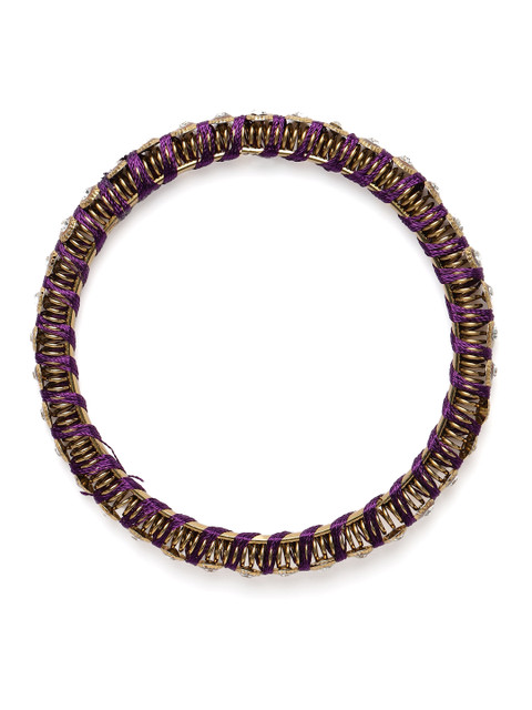 Peora Set Of 10 Gold-Plated Kundan Silk Thread Ethnic Bangles - Image 4