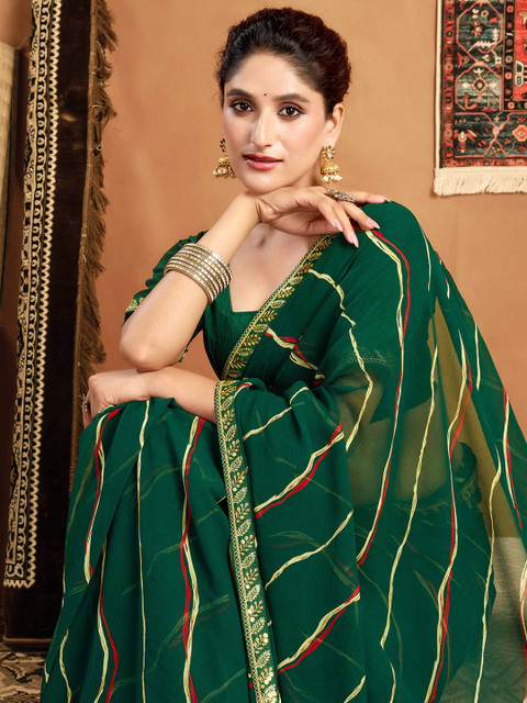 all about you Sequinned Pure Georgette Leheriya Saree