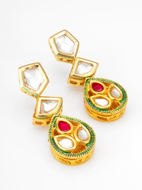 Anouk Gold-Plated Kundan Studded Geometric Shaped Drop Earrings - Image 2