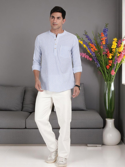 THE SOUL PATROL Men Striped Mandarin Collar Cotton Kurta