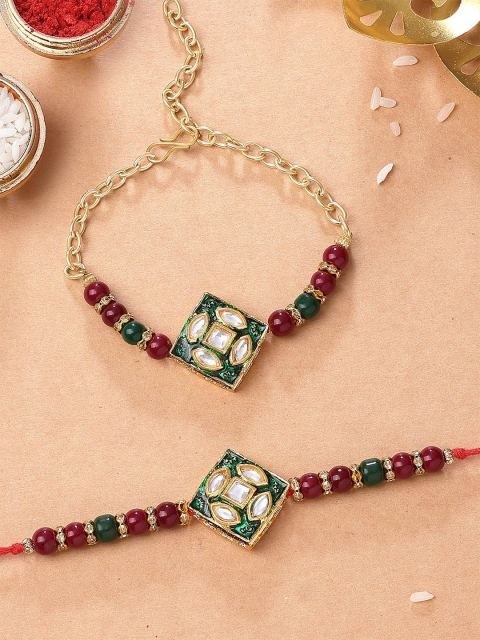 KARATCART Kundan & Artificial Beads Studded Bhaiya Bhabhi Thread Rakhi