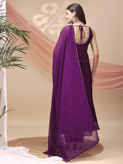 TextileNow Embroidered Sweetheart Neck Sequinned Georgette A-Line Kurta Trousers & Dupatta - Image 4