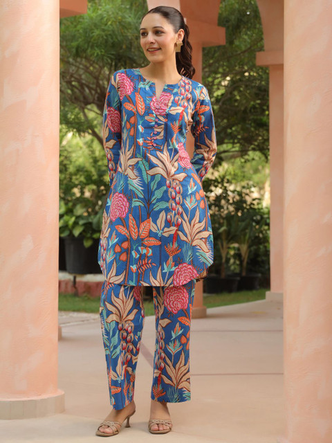 Rain & Rainbow Floral Printed Pure Cotton Tunic With Trouser