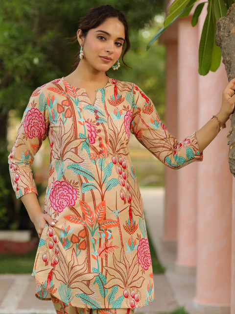 Rain & Rainbow Floral Printed Pure Cotton Tunic With Trouser - Image 2