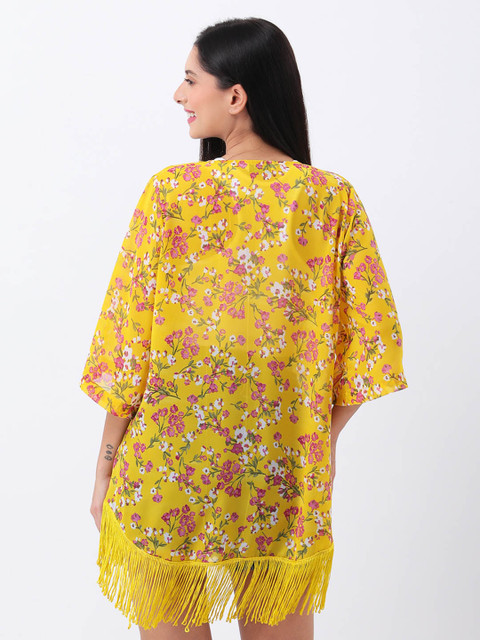 ANVI Be Yourself Floral Printed Georgette Shrug With Fringed Hem - Image 5