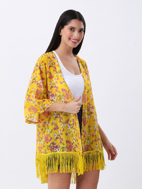 ANVI Be Yourself Floral Printed Georgette Shrug With Fringed Hem - Image 3