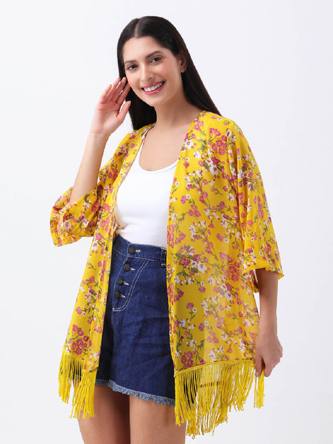 ANVI Be Yourself Floral Printed Georgette Shrug With Fringed Hem - Image 4