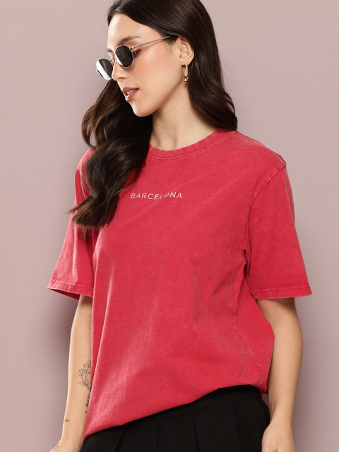 DILLINGER Women's Acid Washed Oversized Printed Tshirt