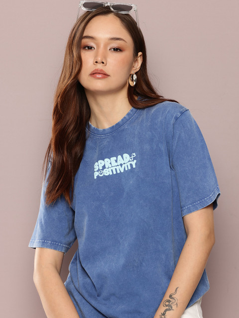 DILLINGER Women's Acid Washed Oversized Puff Printed Tshirt