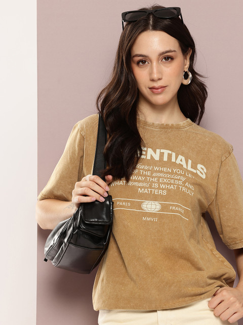 DILLINGER Women's Acid Washed Oversized Printed Tshirt