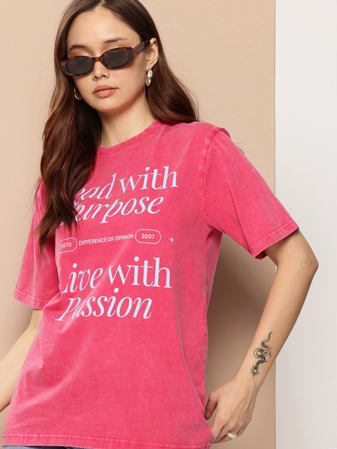 Difference Of Opinion Women's Acid Washed Oversized Printed Tshirt