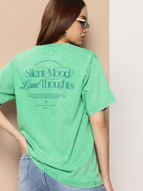 Difference Of Opinion Women's Acid Washed Oversized Printed Tshirt