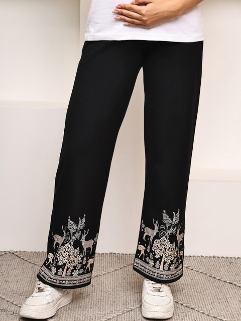 WELL KEPT Women Printed Cotton Mid-Rise Maternity Track Pants