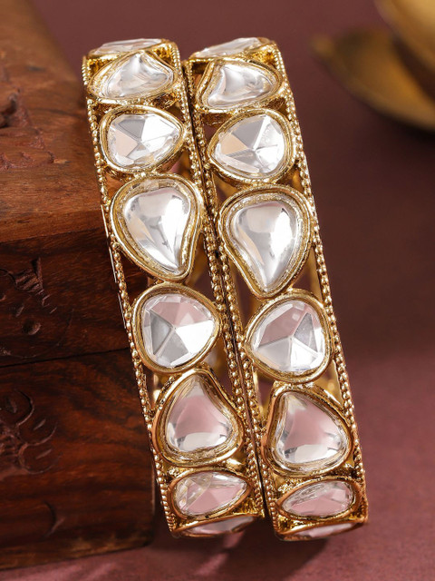 Rubans Set of 2 18K Mehandi Gold-Plated White Cubic Zirconia Studded Designer Bangles