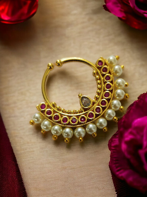 Opal Touch Gold-Plated Cubic Zirconia Studded Ring Nosepin