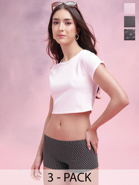 DressBerry Women Pack Of 3 Assorted Mid-Rise Boy Shorts