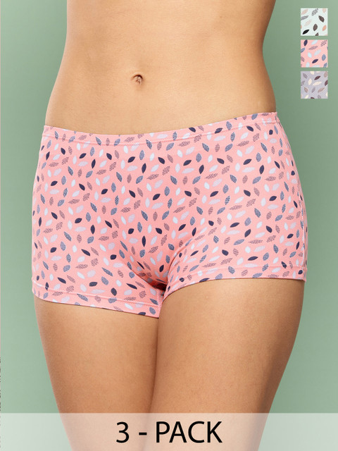 Leading Lady Women Pack Of 3 Assorted Mid-Rise Cotton Boy Shorts