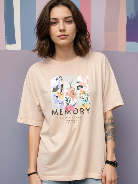 SMARTEES Women Graphic Printed Round Neck Cotton Oversized T-shirt