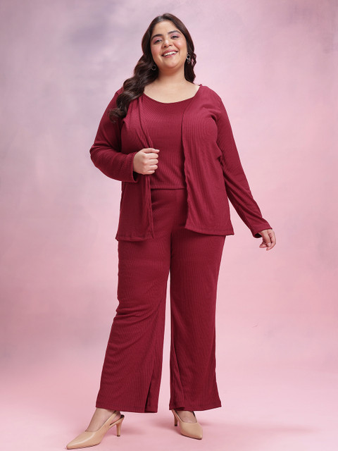 Dressberry Curve Plus Size Ribbed Top & Palazzos With Shrug - Image 6