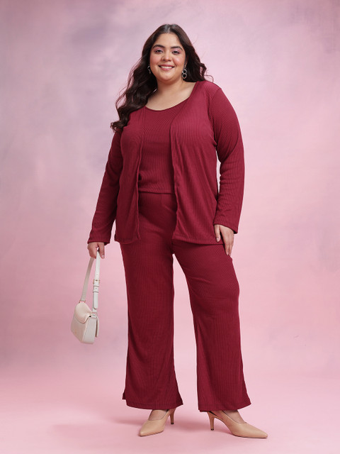 Dressberry Curve Plus Size Ribbed Top & Palazzos With Shrug - Image 8