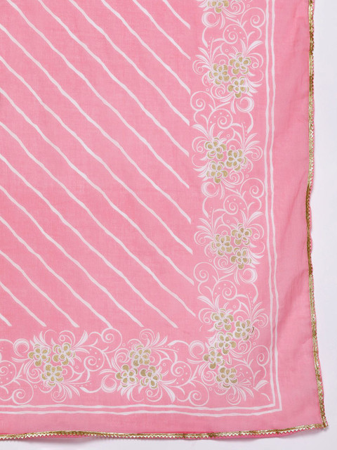 Libas Womens Pink Yoke Design Cotton Anarkali Kurta With Palazzos & Dupatta - Image 4