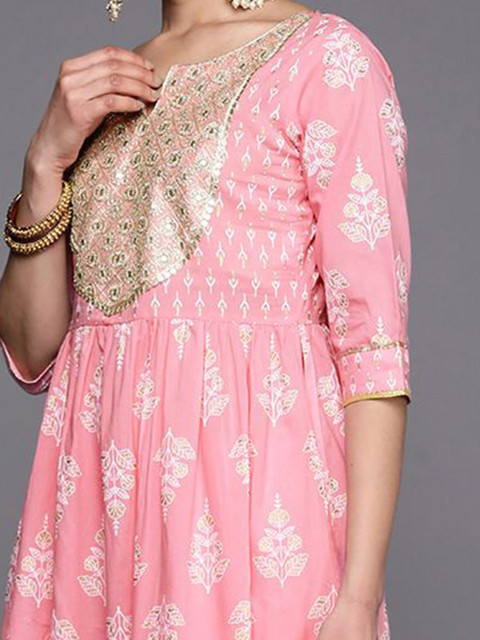 Libas Womens Pink Yoke Design Cotton Anarkali Kurta With Palazzos & Dupatta - Image 2