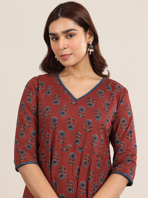 Libas Floral Printed V-Neck A-Line Kurta with Trousers & With Dupatta - Image 3