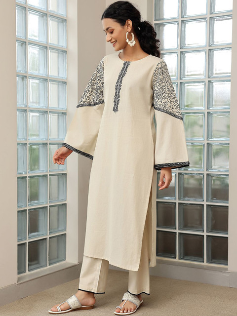 Libas Thread Work Straight Kurta With Palazzos & Dupatta - Image 5