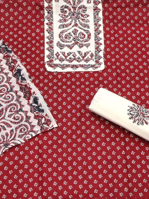 SALWAR STUDIO Floral Printed Mirror Work Pure Cotton Unstitched Dress Material - Image 4
