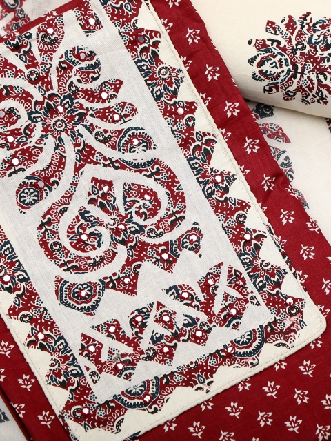 SALWAR STUDIO Floral Printed Mirror Work Pure Cotton Unstitched Dress Material - Image 3