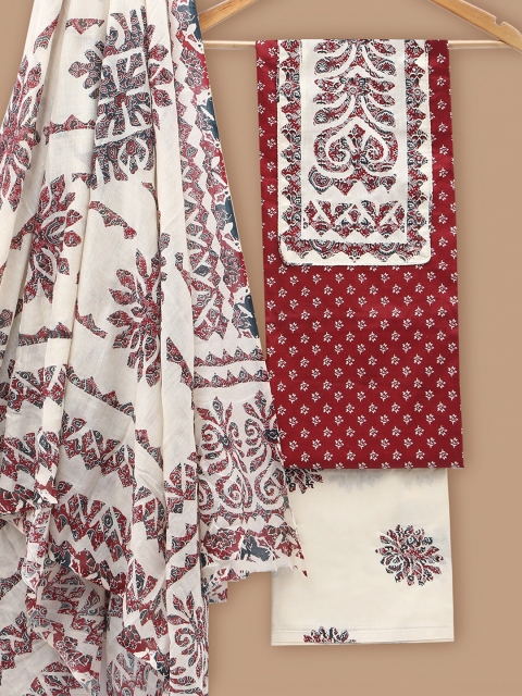SALWAR STUDIO Floral Printed Mirror Work Pure Cotton Unstitched Dress Material