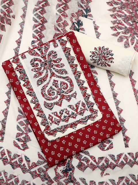 SALWAR STUDIO Floral Printed Mirror Work Pure Cotton Unstitched Dress Material - Image 2