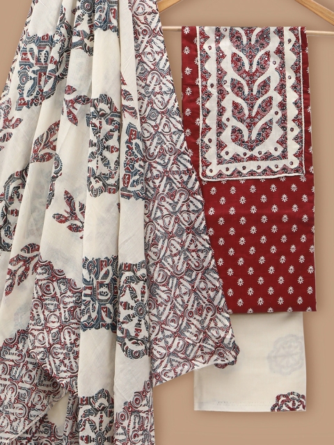 SALWAR STUDIO Ethnic Motifs Printed Pure Cotton Unstitched Dress Material