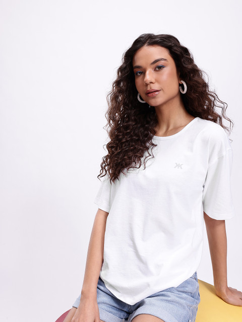 Kook N Keech Women Drop-Shoulder Sleeves Oversized Pure Cotton T-shirt