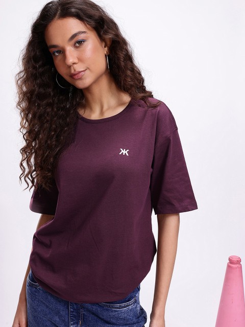 Kook N Keech Women Drop-Shoulder Sleeves Oversized Pure Cotton T-shirt