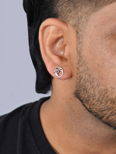 Voylla Men Silver-Plated Statement Studs Earrings - Image 5