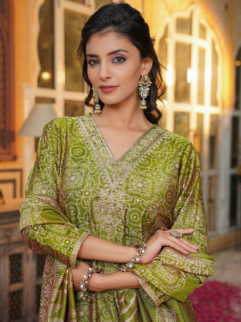 KALINI Women Ethnic Motifs Printed Regular Thread Work Kurta with Trousers & Dupatta