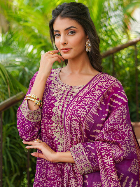 KALINI Women Ethnic Motifs Embroidered Sequinned Kurta &Trousers With Dupatta